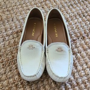 Coach White Leather Flats Timeless Slip-On Design